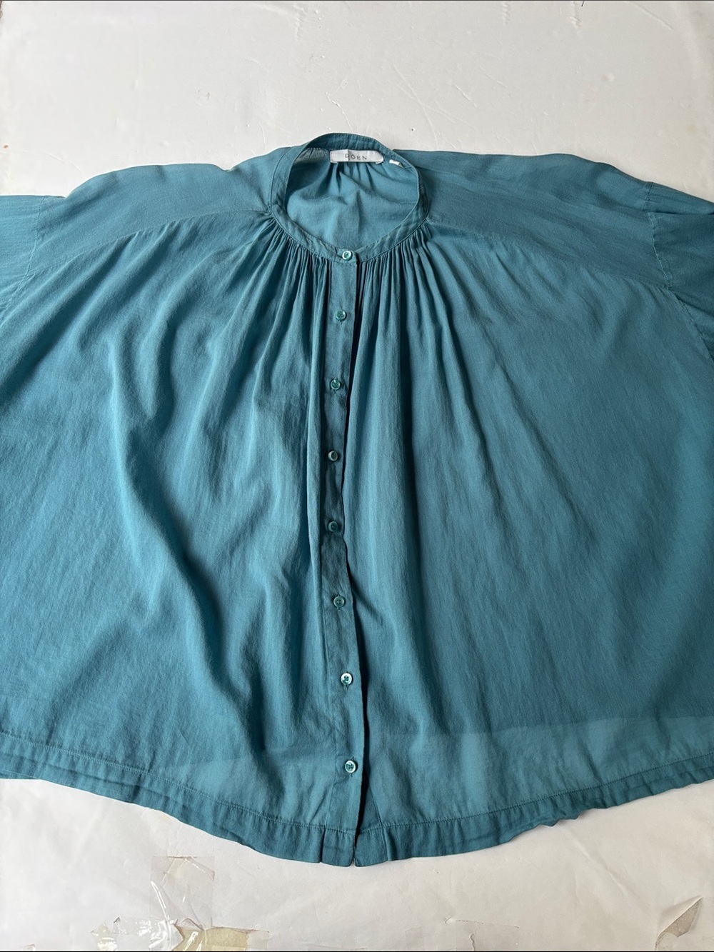 Doen Jane Blouse Peasant Blue Poplin Small 100% Organic Cotton Prairie Button - Picture 10 of 17